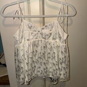 Amanda Uprichard White and Silver Floral Spaghetti Strap Top